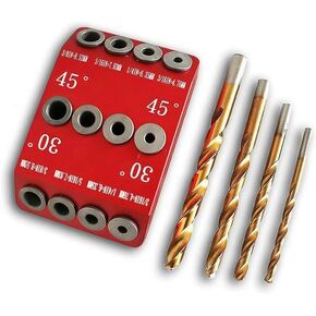 Multi Angle Drill Guide Jig 30 45 90 Degree with 4 Drill Bits,Portable Drill Guide for Straight Hole and Angle Hole,Aluminum pocket hole jig Kit for Stairs Handrail, Cable Railing, Wood Post, Deck
