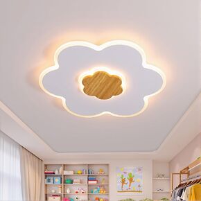 LED Ceiling Lights Fixture 15.7in Dimmable Flower Shape Wooden Nursery Light Fixture with Remote 28W Kids Ceiling Lamp for Kids Room Nursery Room Bedroom Living Room Dining Room