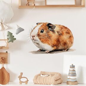 Cute Guinea Pig Wall Decal Nursery Animal Wall Sticker Removable Peel and Stick Wall Art Decor for Kid Baby Classroom Preschool Living Room Playroom Bedroom School