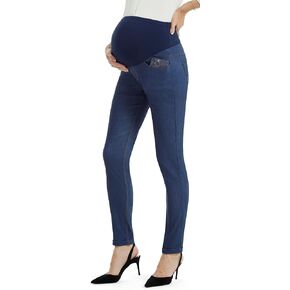 AFITNE Women's Maternity Jeans Over The Belly Stretchy Pull On High Waist Skinny Pregnancy Denim Pants with Pockets 28"/30"