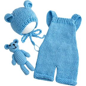 Vemonllas Newborn Photography Props Boys Girls Outfits Baby Photo Props Knit Bear Hat Romper Newborn Photoshoot Costume Set