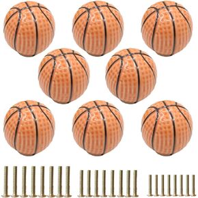 8Pcs Sphere knob Basketball Handle Cute Cartoon Ceramic Cabinet Handles Kitchen knobs Door Pull Drawer Pulls for Kitchen Wardrobe Children's Room (8, Basketball)
