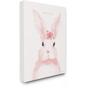 Stupell Industries Baby Lapin French Pink Watercolor Bunny with Flower Canvas Wall Art, 16 x 20, Multi-Color
