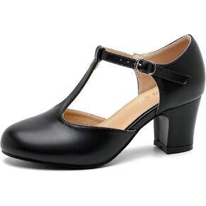 Women's T Strap Mary Jane Shoes Mid Block Chunky Heel Buckle Dress Pumps