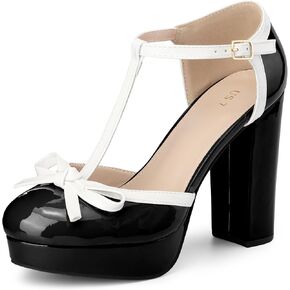 Perphy Bow T-Strap Platform Chunky Heel Pumps for Women