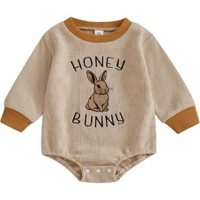 FIOMVA Baby Boy Girl Easter Outfit Infant Bunny Bubble Romper Oversized Sweatshirt Newborn Bodysuit Top Spring Clothes