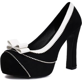 Elerhythm Women's Mary Jane Closed Toe Elegante Pumps Sweet Bow Platform Suede High Heels Shoes