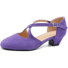 Women's Low Chunky Heel Pumps Cross Strap Closed Toe Dress Shoes