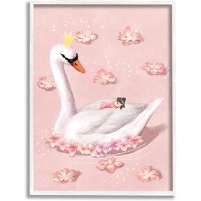 Stupell Industries Nursery Swan Baby Princess Pink Floral Lake, Design by Ziwei Li White Framed Wall Art, 11 x 14