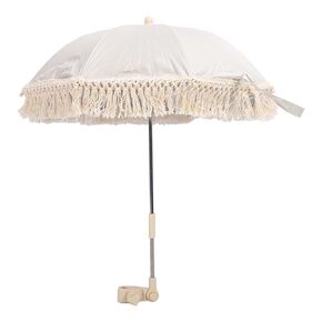 Baby Outdoor Parasol Baby Stroller Parasol with Tassels, Children Outdoor Beach Umbrella Ultraviolet Proof, Tassel Umbrella with Clamp for Stroller for Photography (White)