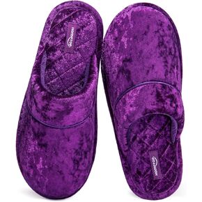HomeTop Women's Luxury Diamond Velvet Memory Foam Scuff Slipper with Lightweight Rubber Sole