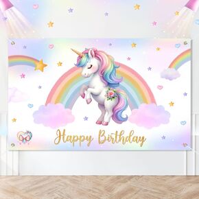Unicorn Birthday Decorations Backdrop Banner,3 x 5Ft Unicorn Party Decorations Pastel Rainbow Backdrop for Girls Birthday