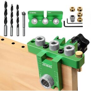 Adjustable 3 in 1 Doweling Jig Kit, Multi-Function High Precision Straight Holes Self Centering Drill Guide Puncher Locator with 8/10/15mm Drill Bits for Woodworking Furniture