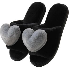 Rteyno Women's Fuzzy Slippers 3D Heart Open Toe Non-slip Soft Sole House Shoes Girl Ladies Indoor Outdoor Shoes