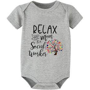 Relax My Mom Is A Social Worker Rompers for Boys Short Sleeve Outfit Girl Newborn White Baby