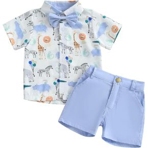 FYBITBO Toddler Baby Boy Summer Outfits Animal Button Down Short Sleeve Shirt Dress Shorts Summer Clothes Sets