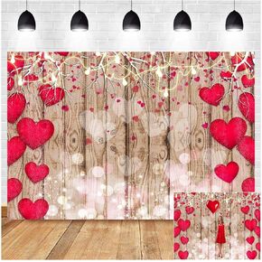 Red Love Heart Valentine's Day Vintage Rustic Wood Theme Photography Backdrops Mother's Day Wedding Bridal Shower Wedding Anniversary Party Girl Birthday Photo Background Supplies 10x8 ft
