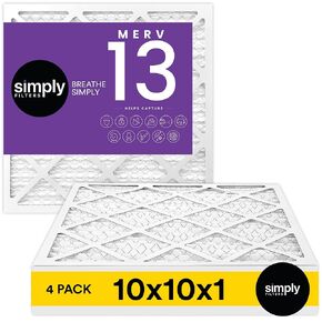 Simply Filters 10x10x1 MERV 13, MPR 1500 Air Filter (4 Pack) - Actual Size: 9.75"x9.75"x0.75" HVAC, AC Furnace Filter