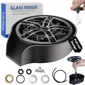 Glass Rinser for Kitchen Sink, High Pressure 360 Degree Rotating Spout Glass Rinser with Pull-Out Spray Gun Design, Glass Cup Cleaner Sink Attachment Washer Baby Bottle, Glass Cup, Wine Glass