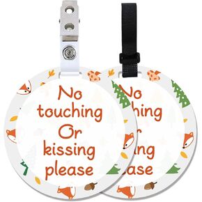 PLIGREAT 2 Pack Cute Fox No Touching or Kissing Baby Sign, Please Do Not Touch Baby Car Seat Sign for Newborn Baby Boy Girl Forest Stop Touching Baby Reminder SignTag with Hanging Straps and Clip