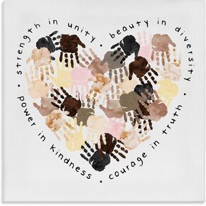 Stupell Industries Powerful Strength in Unity Phrase Handprint Heart Canvas Wall Art, 17x17, White