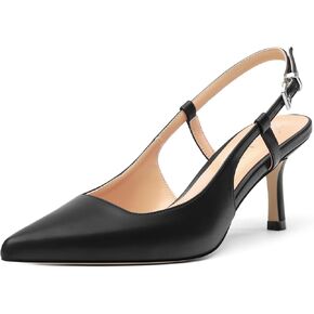 Women's Pointed Toe Matte Slingback Pumps Ankle Strap Mid Stiletto Heel Dress Shoes 2.55 Inch