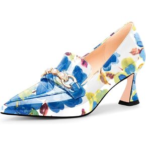 100FIXEO Women's High Heel Closed Pointed Toe Slip On Loafers Pearl Rhinestone Office Pumps Dress Shoes