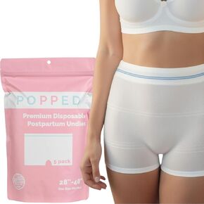 Popped Disposable Postpartum Underwear (5 Pack) | Stretchy High Waist Boyshorts for C-Section, Surgery Recovery | Mesh Period Underwear for Women | Postpartum Essentials | One Size Fits Most (28"-48")