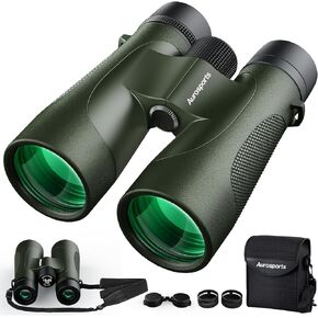15x52 Binoculars for Adults High Powered: Aurosports Waterproof UHD Binoculars Easy Focus - Large View Travel Binoculars with Clear Low Light Vision for Bird Watching Hiking Hunting Trip Black Green