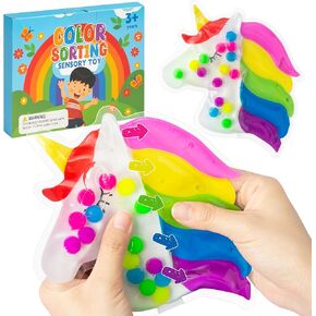 Unicorn Color Sorting Sensory Toy, Fine Motor Skill Learning Game for Toddlers, Color Matching Toy Preschool Activities Educational for Autism Kids, Calm Down Supplies for Kids Gifts 3+