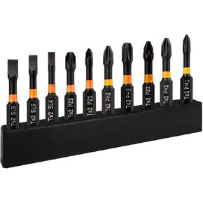 Magnetic Drill Bits - 10 Pack Mixed, Screwdriver Bit Set with S2 Alloy Steel, Impact Driver Bits for Standard Drills, Flat, Cross, PZ Tips for DIY/Pro Use