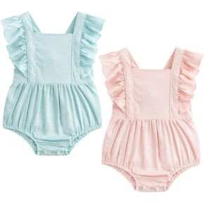 Simplee kids 2PCS Baby Boys Girls Adjustable Slip Romper Summer Outfit Jumpsuit Cotton Linen Bodysuit