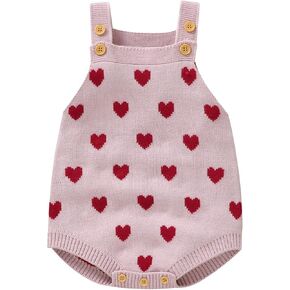 Newborn Happy Valentines Day Kids Outfit Baby Girl Overall Sleeveless Tank Top Heart Knit Romper Spring Clothes