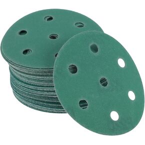 أقراص Sanding Car 3.5inch 7 ثقب 80/120/150/180/220 مقاومة تآكل الحصباء | خطاف دائري وورق الصنفرة الأخضر 50 قطعة