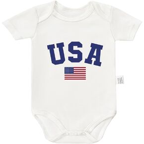 USA Flag Bodysuit 4th of July Baby Boy Girl Fall Outfit, Unisex Newborn Clothes, Babies Christmas 0-24 Month Costume
