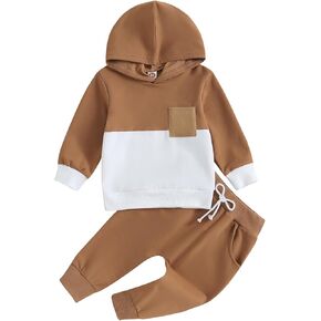 Baby Boy Spring Clothes Toddler Color Block Long Sleeve Hoodie Sweatshirt Long Pants Set Fall Sweatsuit Outfit