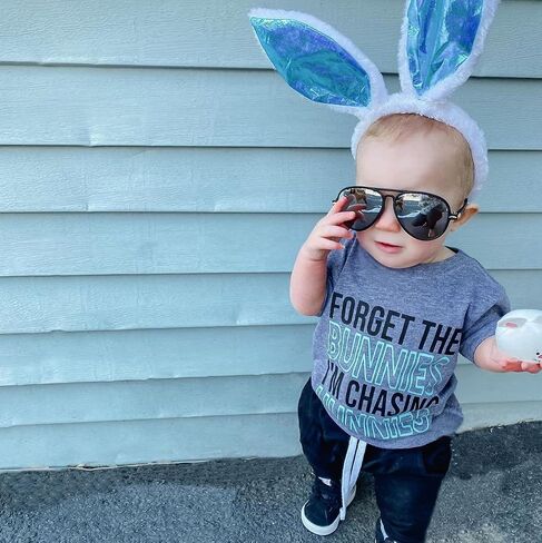 Baby Boy Easter Outfit Letter Rabbit Printed T-shirt Short Sleeve Top Pants My First Easter Baby Boy Outfit in Kuwait