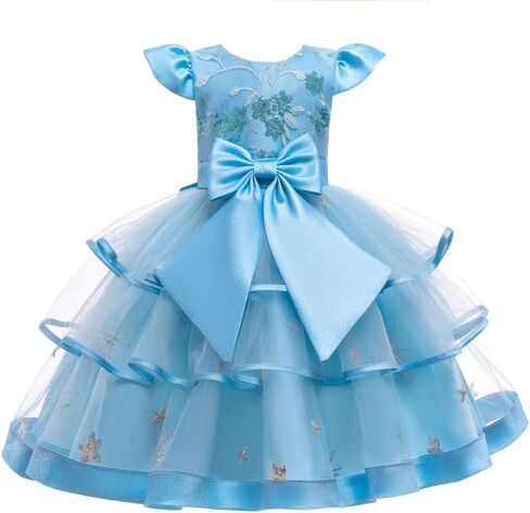 MYRISAM Baby Girls Floral Lace Embroidery Bowknot Dresses Cap Sleeves Wedding Birthday Party Tulle Pageant Prom Ball Gowns in Kuwait