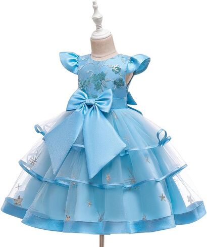 MYRISAM Baby Girls Floral Lace Embroidery Bowknot Dresses Cap Sleeves Wedding Birthday Party Tulle Pageant Prom Ball Gowns in Kuwait