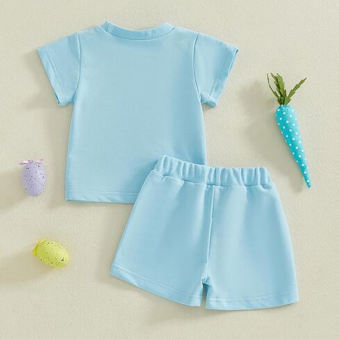 Baby Girl Boy Easter Outfit Toddler Easter Eggs Hunt Crewneck Short Sleeve Shirt Kids Pants Spring Summer Clothes in Saudi Arabia