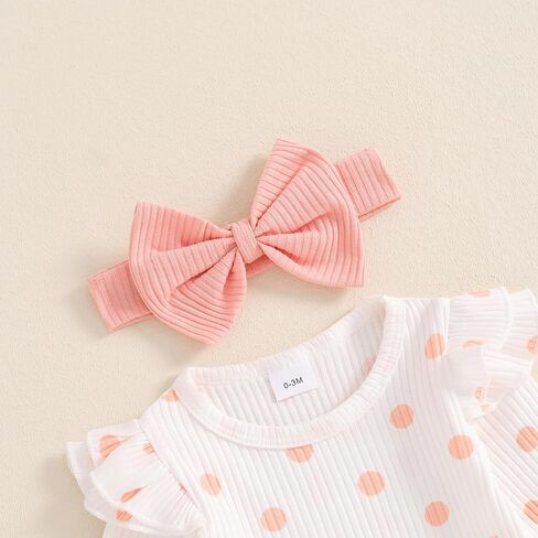 MBMSHEGH Baby Girls Fall Outfit, Long Sleeve Dots Print Romper with Pants and Bowknot Headband Clothing Set in Kuwait