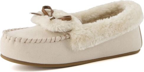 CUSHIONAIRE Women's Stella Faux Suede Moccasin Slippers – Faux Fur Lining, Memory Foam & Wide Widths Available in Kuwait