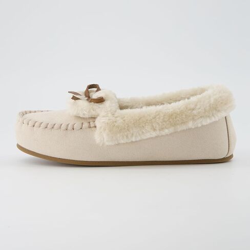 CUSHIONAIRE Women's Stella Faux Suede Moccasin Slippers – Faux Fur Lining, Memory Foam & Wide Widths Available in Kuwait