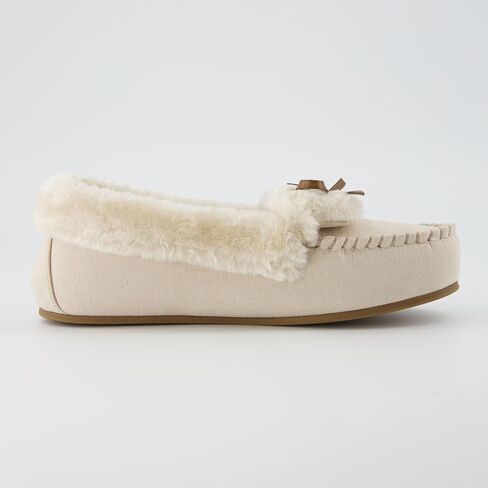 CUSHIONAIRE Women's Stella Faux Suede Moccasin Slippers – Faux Fur Lining, Memory Foam & Wide Widths Available in Kuwait