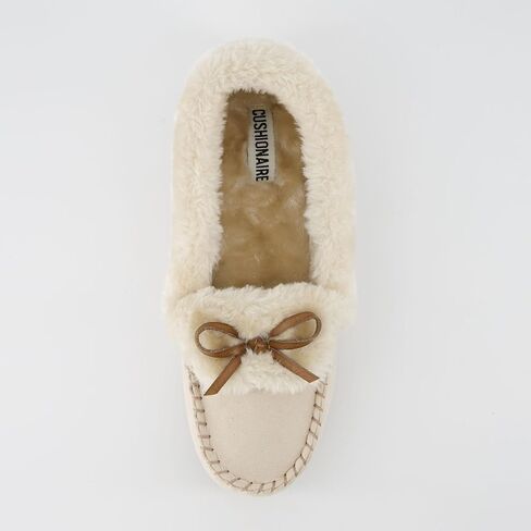 CUSHIONAIRE Women's Stella Faux Suede Moccasin Slippers – Faux Fur Lining, Memory Foam & Wide Widths Available in Kuwait