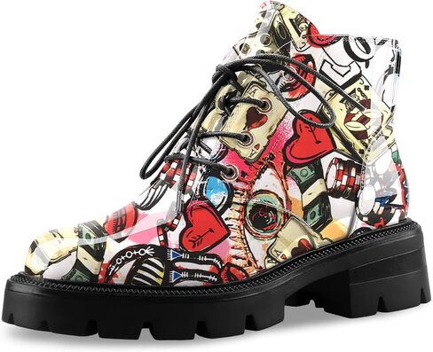 Lug Sole Chunky Heel Short Combat Boots Fashion Ankle Booties Low Heeled Platform Black Oxford Shoes with Side Zipper and Lace Up for Women Ladies Cute in Saudi Arabia