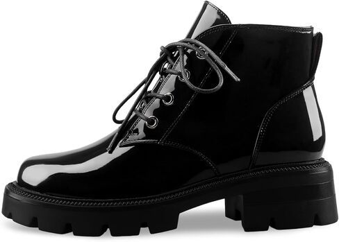 Lug Sole Chunky Heel Short Combat Boots Fashion Ankle Booties Low Heeled Platform Black Oxford Shoes with Side Zipper and Lace Up for Women Ladies Cute in Saudi Arabia