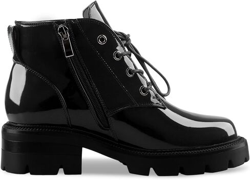 Lug Sole Chunky Heel Short Combat Boots Fashion Ankle Booties Low Heeled Platform Black Oxford Shoes with Side Zipper and Lace Up for Women Ladies Cute in Saudi Arabia
