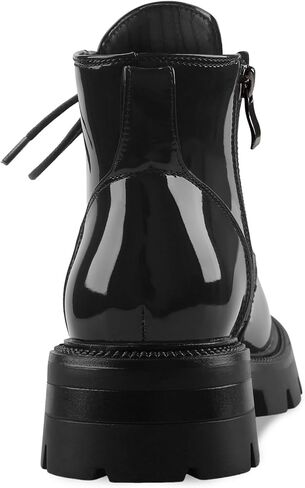 Lug Sole Chunky Heel Short Combat Boots Fashion Ankle Booties Low Heeled Platform Black Oxford Shoes with Side Zipper and Lace Up for Women Ladies Cute in Saudi Arabia