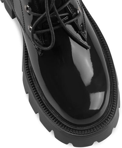 Lug Sole Chunky Heel Short Combat Boots Fashion Ankle Booties Low Heeled Platform Black Oxford Shoes with Side Zipper and Lace Up for Women Ladies Cute in Saudi Arabia